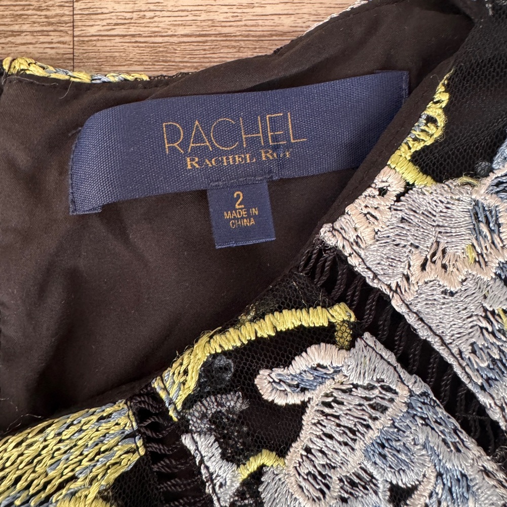 Rachel Rachel Roy Blue Floral Embroidered Sheath Dress Mesh Overlay Size 2 - Picture 12 of 13